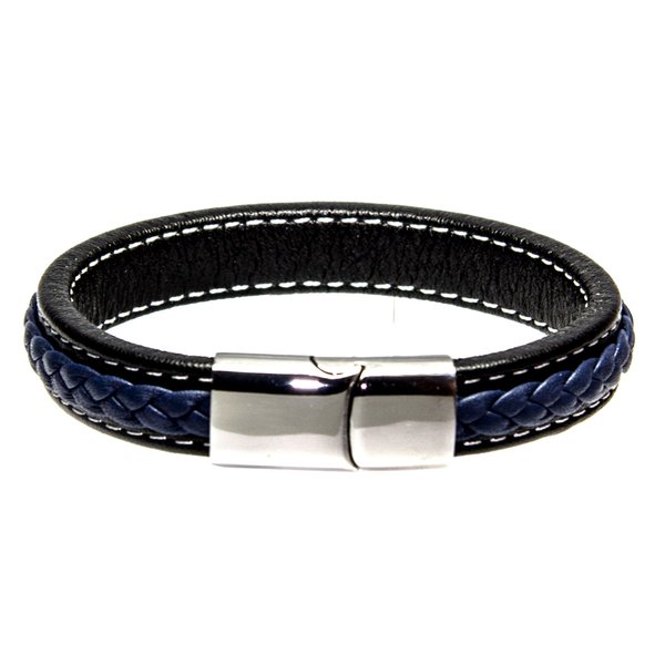 Black and Blue Leather Braided Bracelet - A Symbol of Distinction