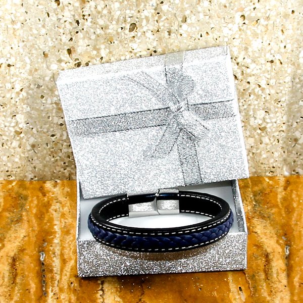 Black and Blue Leather Braided Bracelet - A Symbol of Distinction