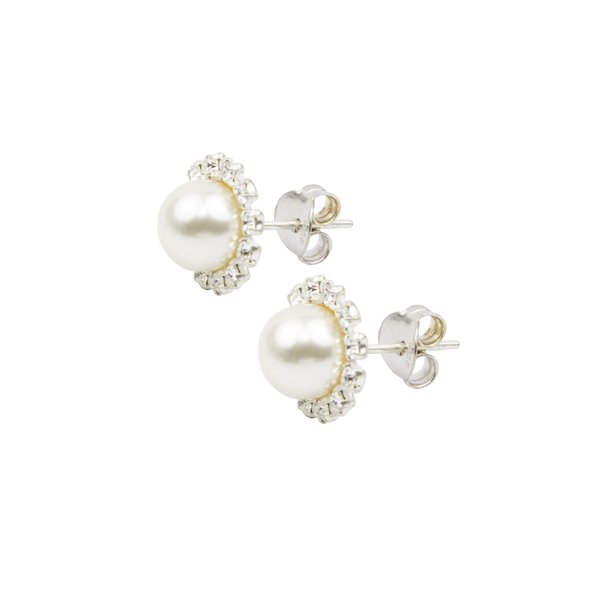 Sterling silver stud earrings with freshwater cultured pearls and cubic zirconia accents