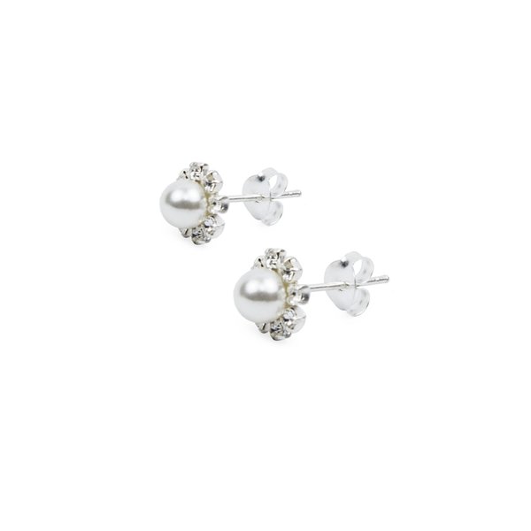 925 Sterling Silver Stud Earrings with Freshwater Pearls and Zirconia Accents