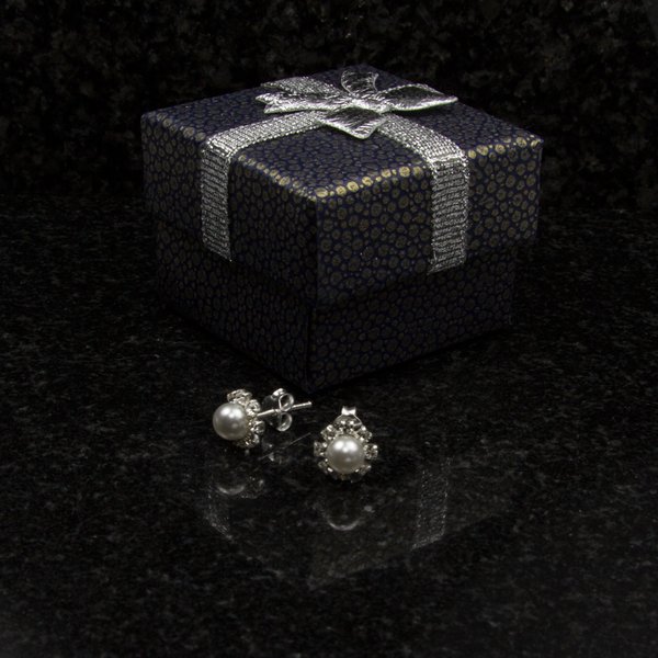 925 Sterling Silver Stud Earrings with Freshwater Pearls and Zirconia Accents