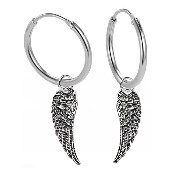 Ohrringe Ohrhänger mit mit einem Engelsflügel aus Sterling Silber 925 für Damen, Herren und Girls