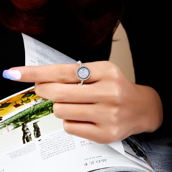 Ring 925 Sterling Silber für Damen und Girls mit Einem Stein Blue Lace Agate