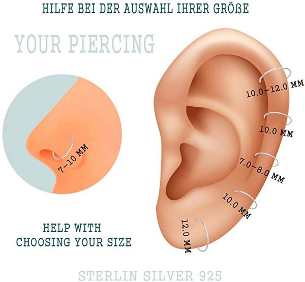 Piercing Ring 925 Sterling Silber dünn Hoop Ohrpiercing und Nasenpiercing (Ball Closure)