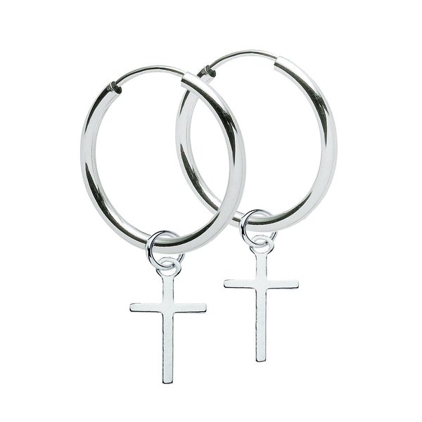 Ohrringe Creolen mit Kreuz aus Sterling Silber 925 für Damen, Herren und Girls