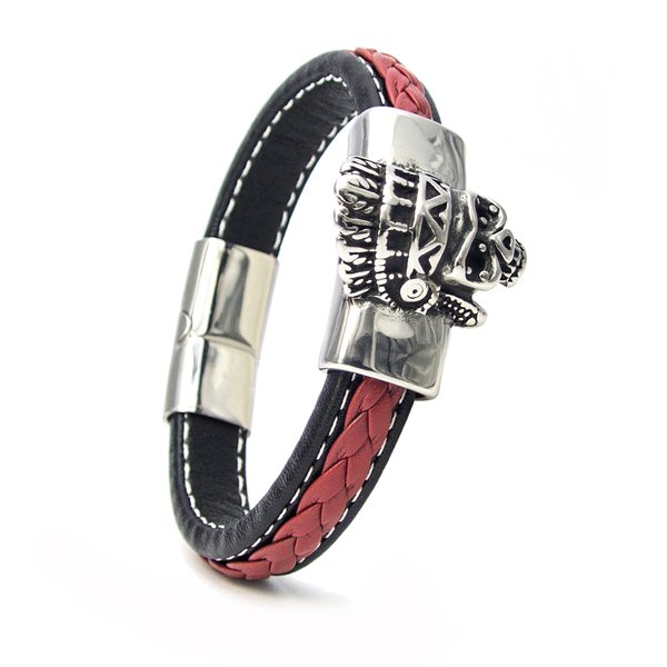 Black and Red Leather Bracelet with German Craftsmanship
