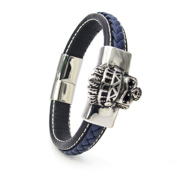 High-Quality Black and Blue Leather Bracelet with Exquisite Craftsmanship