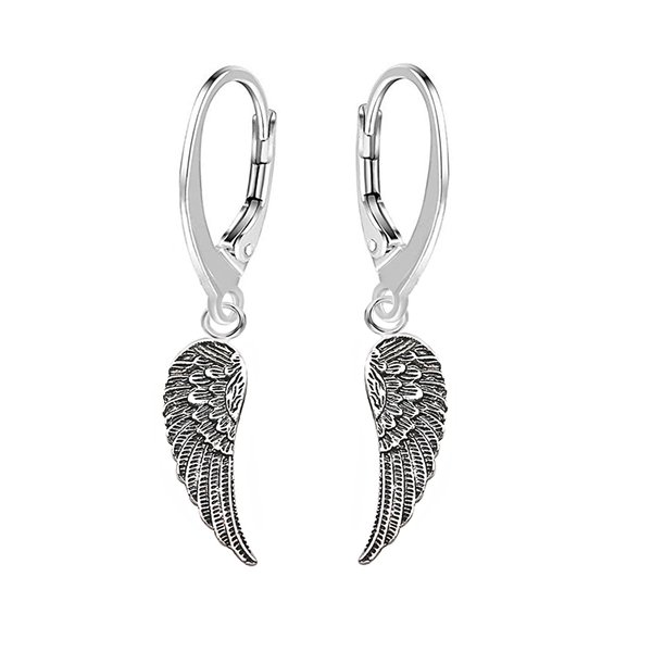Brisur Ohrringe Ohrhänger mit einem Engelsflügel aus Sterling Silber 925 für Damen und Girls L= 32.0