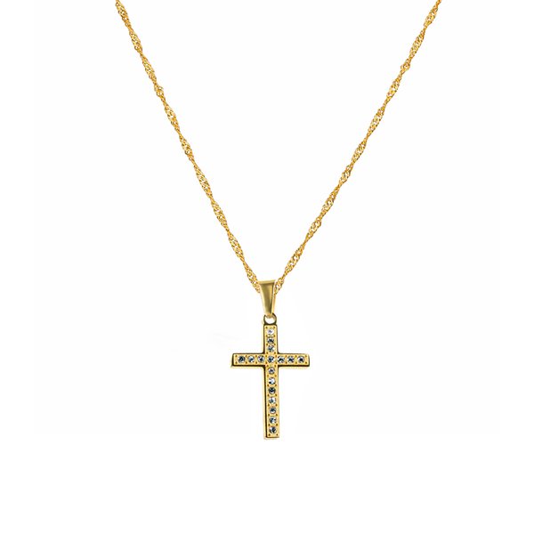 Halskette Edelstahl/18k vergoldet personalisiert mit ein Kreuz mit Zirkonia Stein