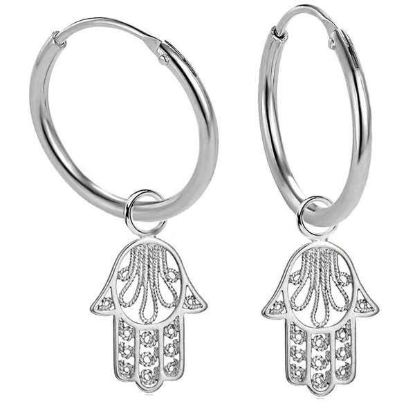 Creolen Ohrringe aus Sterling Silber 925 mit Amulett Hand der Fatima als Glücksbringer