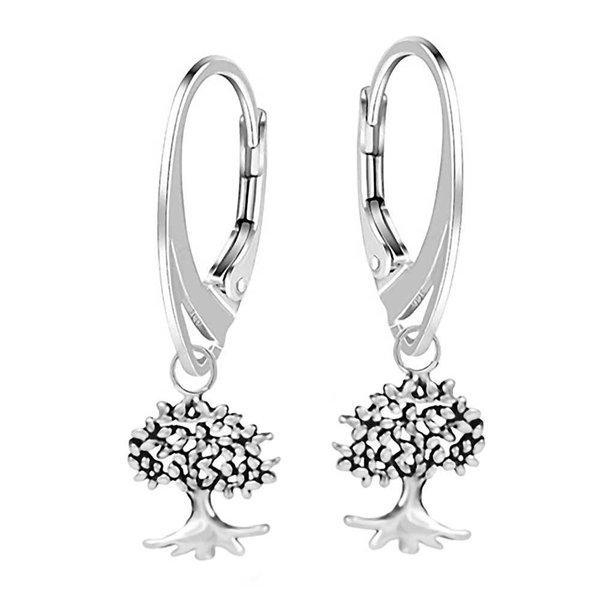Brisur Ohrringe Ohrhänger mit Lebensbaum aus Sterling Silber 925 für Damen und Girls L= 28.0 mm