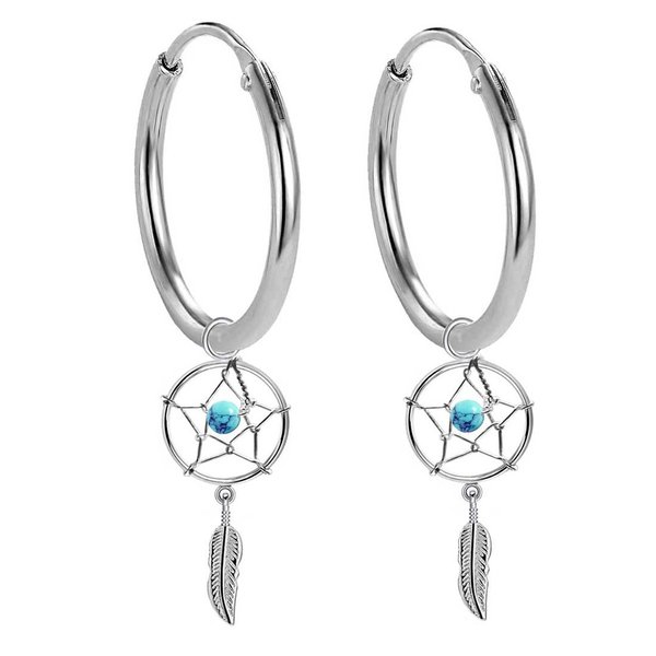 Creolen Ohrringe Ohrhänger mit Traumfänger aus Sterling Silber 925 für Damen und Girls