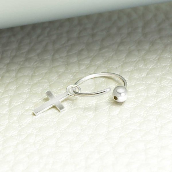 Unisex Piercing Ring 925 Sterling Silber dünn mit Kreuz Hoop Ohrpiercing und Nasenpiercing