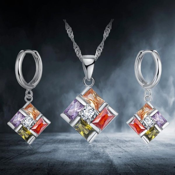 Schmuck Set Halskette und Ohrringe Sterling Silber 925 personalisiert mit Kristallmosaik