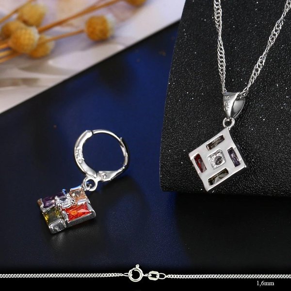 Schmuck Set Halskette und Ohrringe Sterling Silber 925 personalisiert mit Kristallmosaik