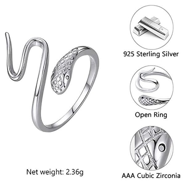 Ring Schlange aus Sterling Silber 925 mit Zirkonoxiddekoration für Damen und Girls 