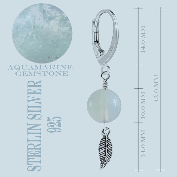 Brisur oder Ohrringe aus 925er Sterling Silber mit Anhänger Aquamarin Edelstein als Glücksbringer