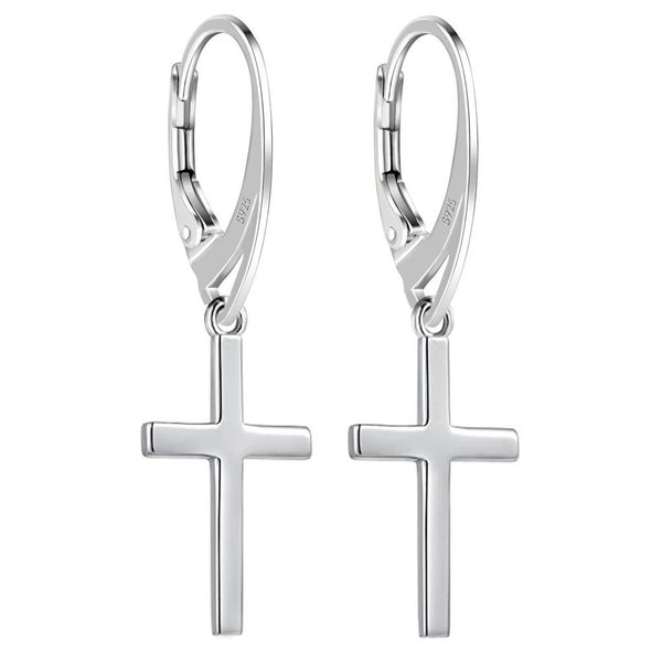 Brisur Ohrringe Ohrhänger mit Kreuz aus Sterling Silber 925 für Damen und Girls L= 35.0 mm