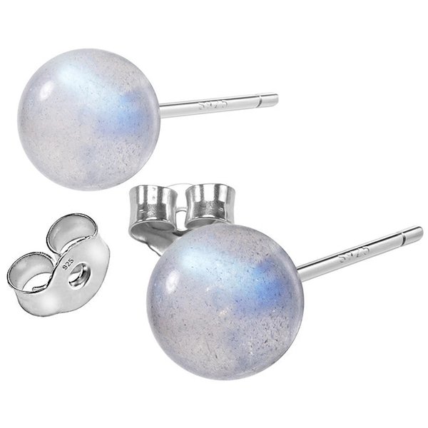 925 Sterling Silver Stud Earrings - Charming Rainbow Moonstone