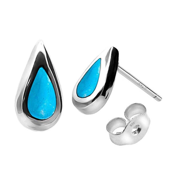 Ohrstecker 925 Sterling Silber Ohrringe mit Edelsteinen in Form von Wassertropfen in türkisblauer