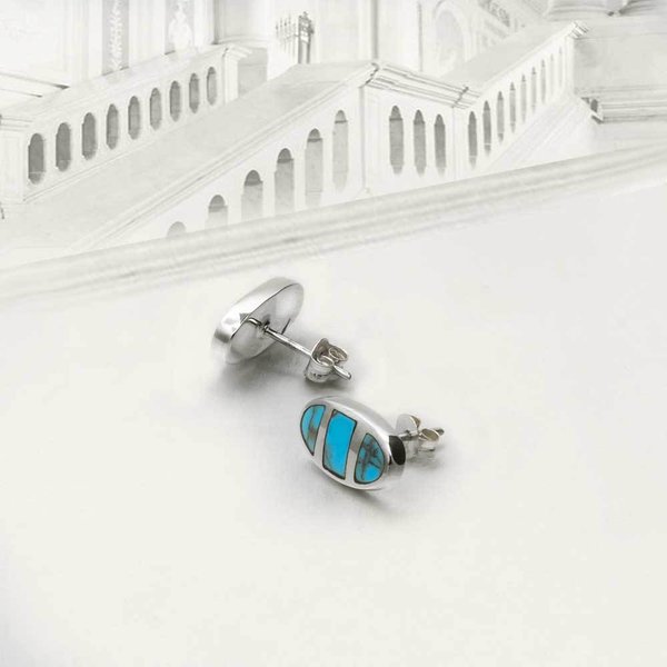 Ohrstecker 925 Sterling Silber Ohrringe in ovaler Form mit Edelsteinen in Türkisblau Farbe für Damen