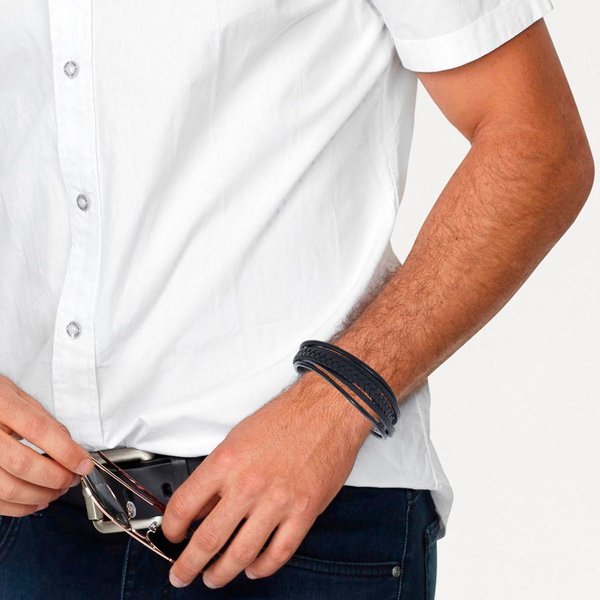 Herren Armband Elegant  Multi Stränge aus Echt-Leder  mit Edelstahl Magnetverschluss